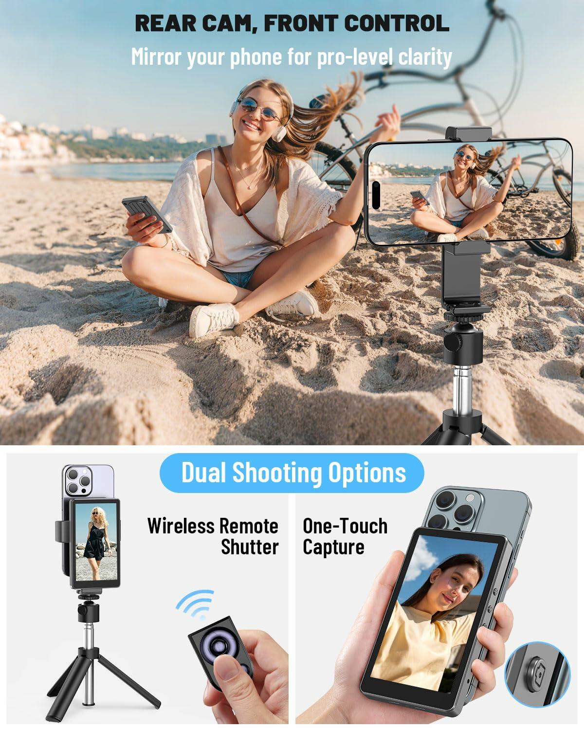 Yeaki 5" Vlog Selfie Monitor Screen Magnetic Mount Black 4K 30fps iPhone Android