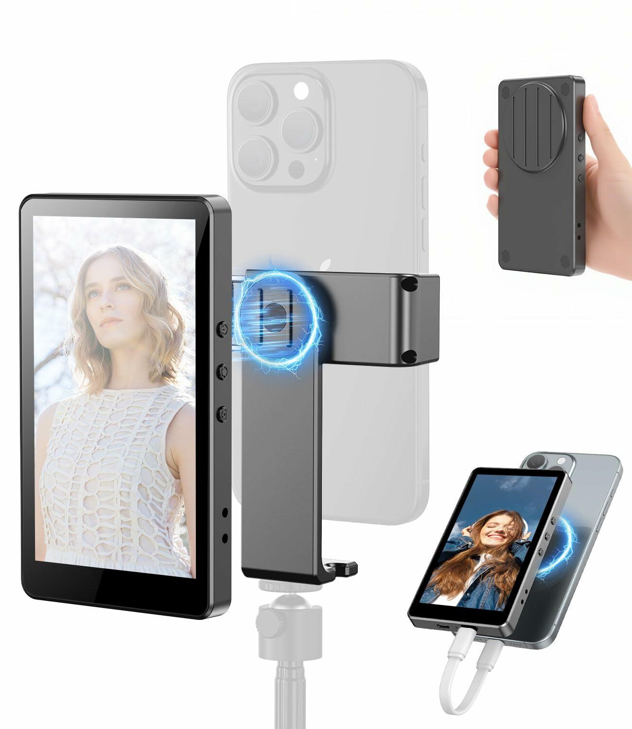 Yeaki 5" Vlog Selfie Monitor Screen Magnetic Mount Black 4K 30fps iPhone Android