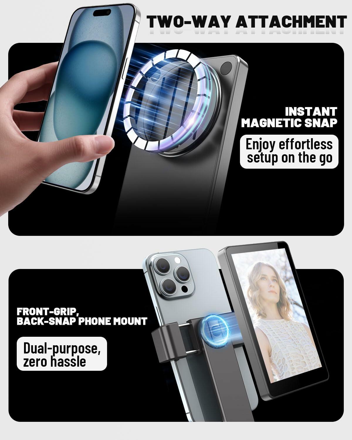 Yeaki 5" Vlog Selfie Monitor Screen Magnetic Mount Black 4K 30fps iPhone Android