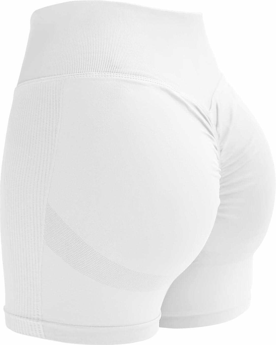 CHAMSHINE High Waisted Tummy Control Butt Lifting Workout Shorts White Size M