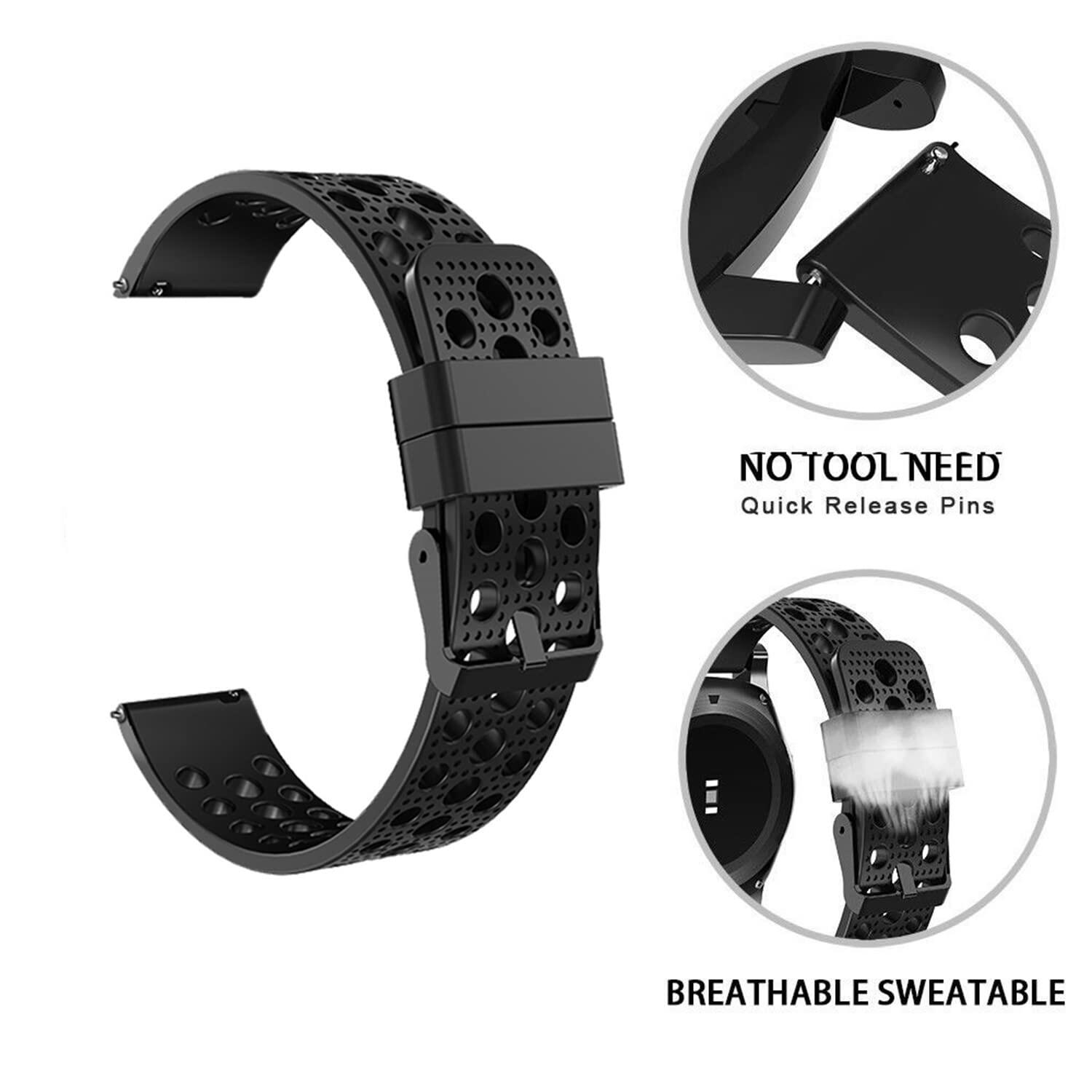 Lamshaw TOZO S3 Silicone Sport Watch Band Metal Buckle Black 1.83" Size 1.83"