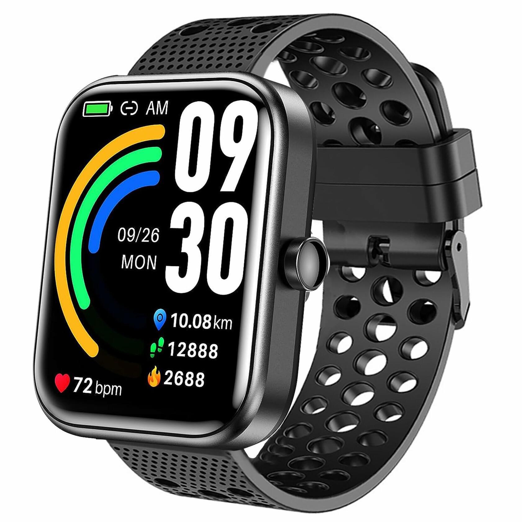 Lamshaw TOZO S3 Silicone Sport Watch Band Metal Buckle Black 1.83" Size 1.83"