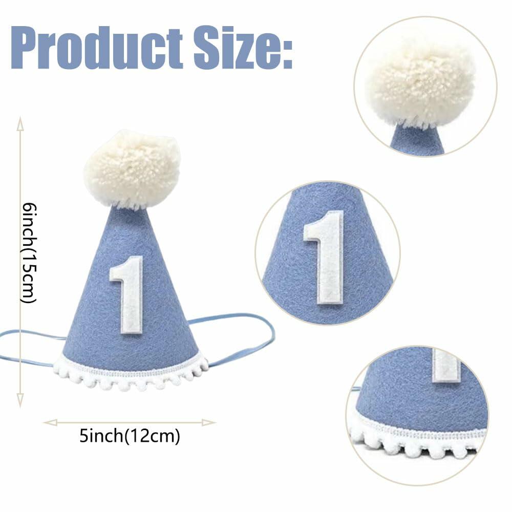 E0EHOHC 1st Birthday Decorations Baby Boy Blue High Chair Banner Cone Hat
