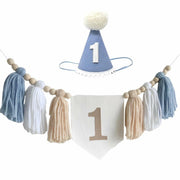 E0EHOHC 1st Birthday Decorations Baby Boy Blue High Chair Banner Cone Hat