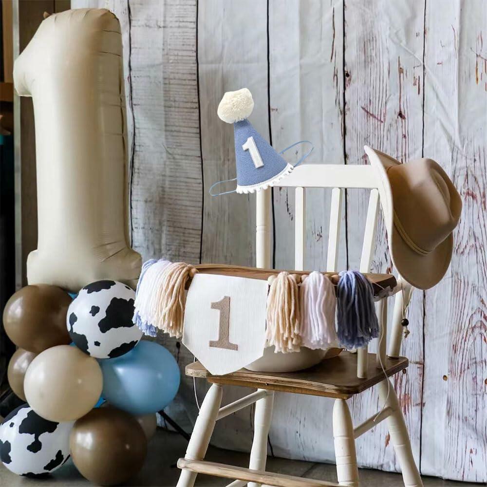 E0EHOHC 1st Birthday Decorations Baby Boy Blue High Chair Banner Cone Hat