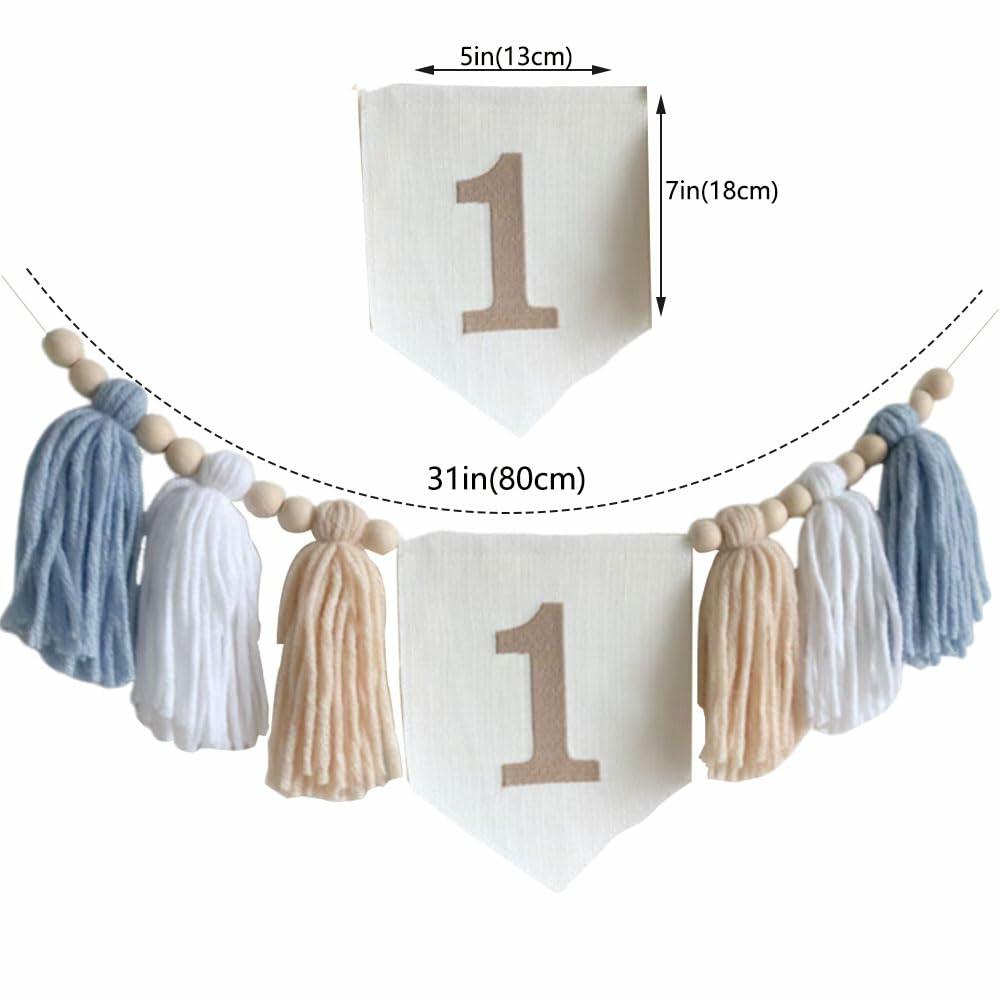 E0EHOHC 1st Birthday Decorations Baby Boy Blue High Chair Banner Cone Hat