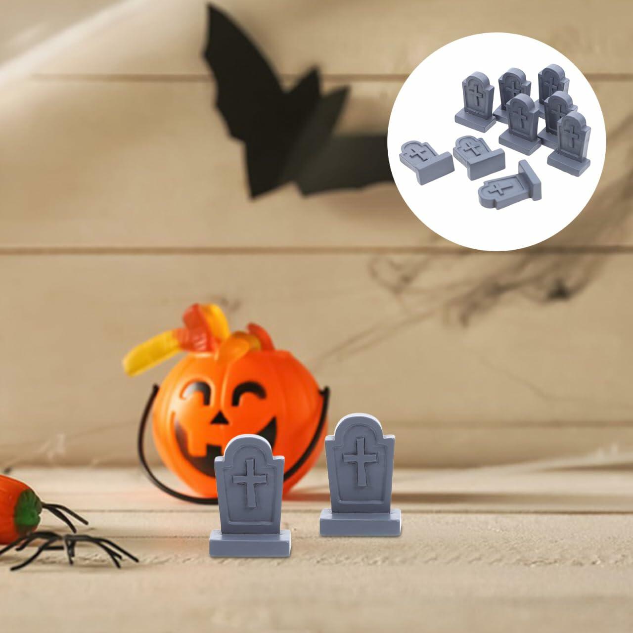 BESTOYARD Halloween Mini Tombstone Decorations 20Pcs Gray Resin 1.06x0.70x0.39in