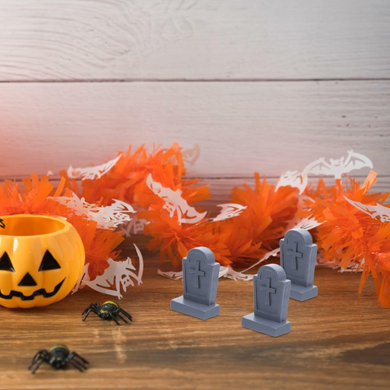 BESTOYARD Halloween Mini Tombstone Decorations 20Pcs Gray Resin 1.06x0.70x0.39in
