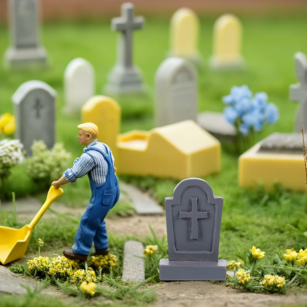 BESTOYARD Halloween Mini Tombstone Decorations 20Pcs Gray Resin 1.06x0.70x0.39in