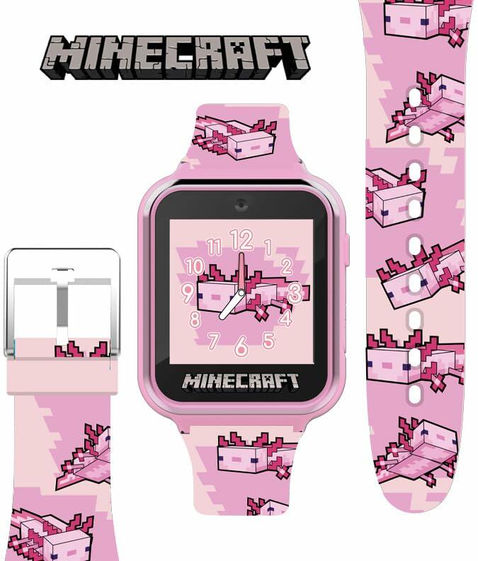 Minecraft Kids Smartwatch Pink Axolotl Design 10Faces Step Counter Fits 5.5-8.0"