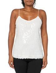 Anne Klein Missy Paillet Sequin Mesh V Neck Cami Bright White Size S
