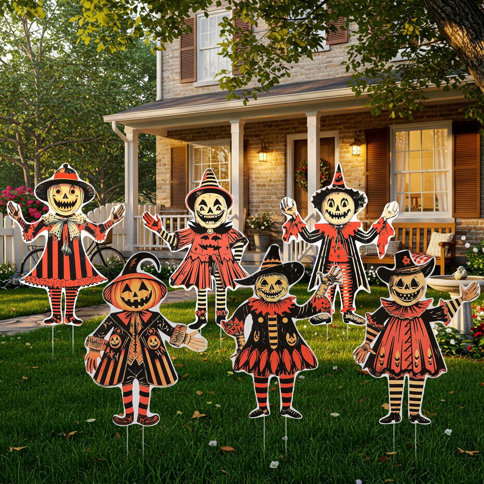 Roowest 6 Pcs Large Vintage Halloween Yard Signs Colorful Plastic Outdoor