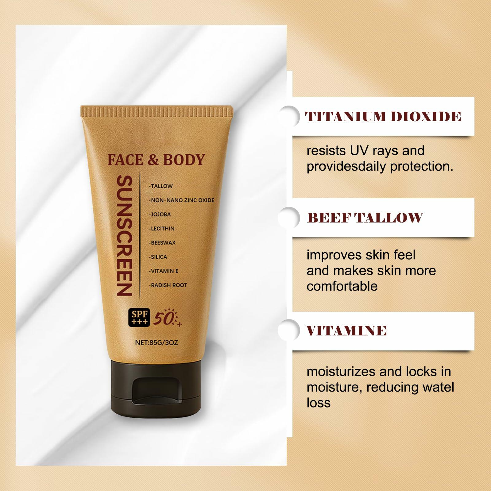 Tealloe Mineral Tallow Sunscreen SPF 50+++ Organic Natural Beef Tallow 3 Fl Oz