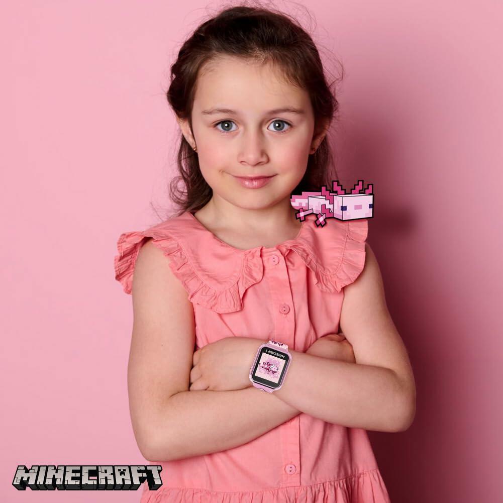 Minecraft Kids Smartwatch Pink Axolotl Design 10Faces Step Counter Fits 5.5-8.0"