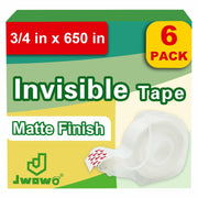 JWOWO Invisible Tape Refillable Dispenser Matte 3/4in x 650in 6 Pack
