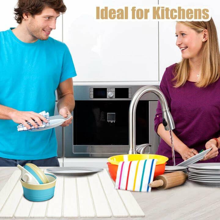 Leilifre Stone Dish Drying Mat 24x16 White Water-Absorbent Collapsible