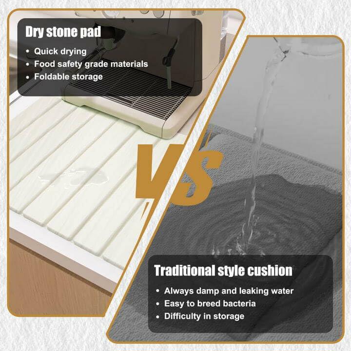 Leilifre Stone Dish Drying Mat 24x16 White Water-Absorbent Collapsible