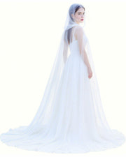 Geyoga Women Peals Tulle Hooded Cape Sheer Elf Cloak White