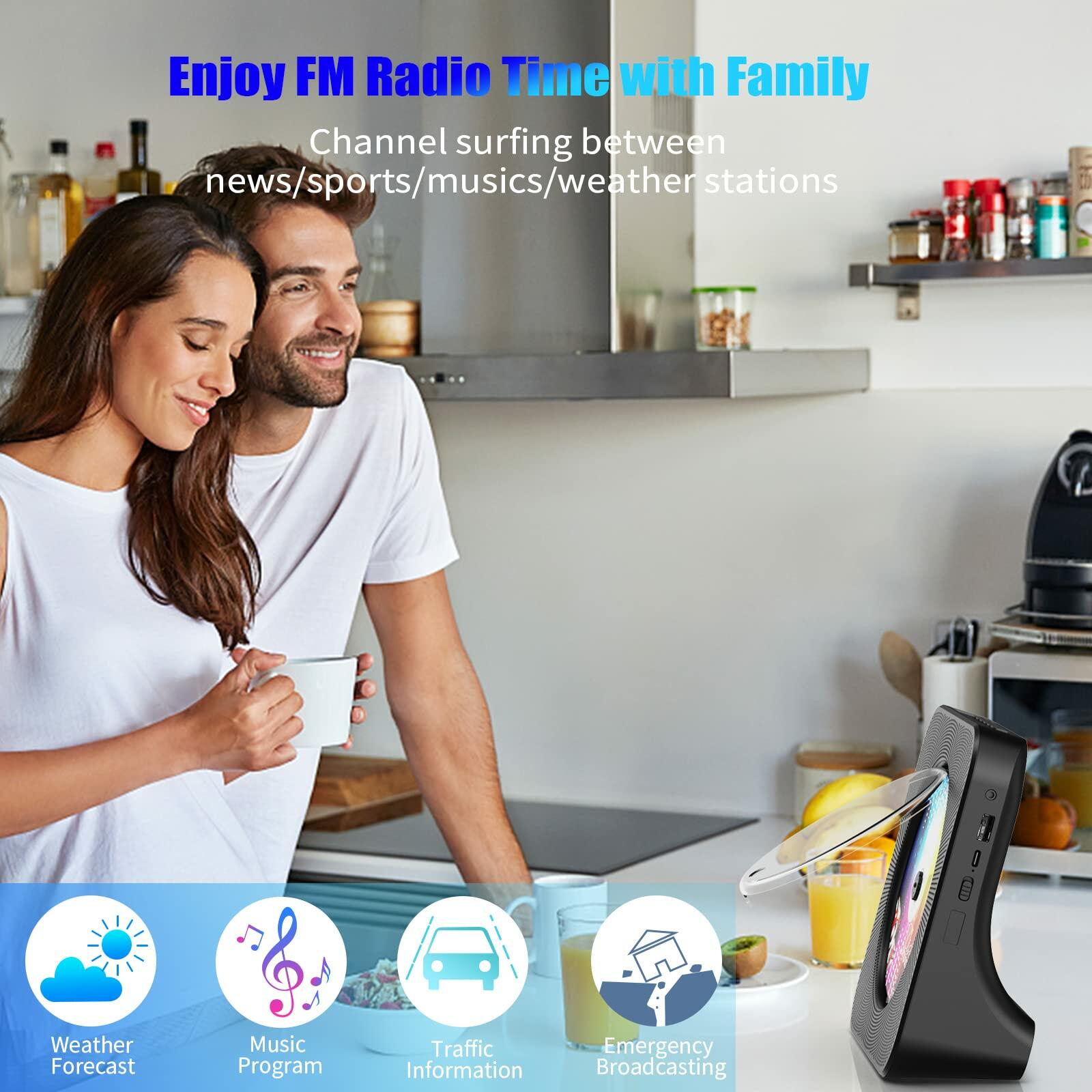 Gueray Portable Bluetooth CD Player with Speaker FM Radio LED Screen Black