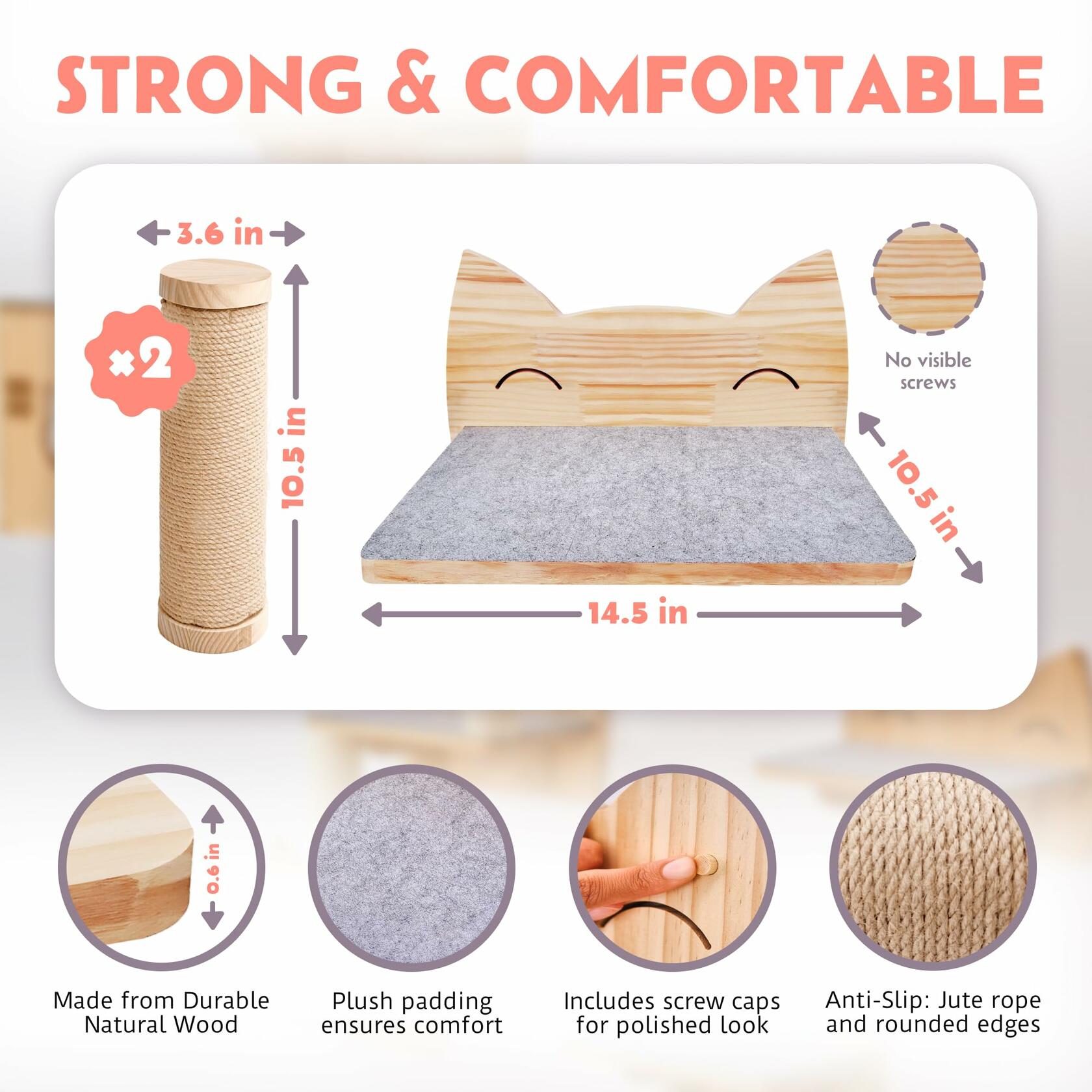 IDAE Cat Wall Shelves Set of 3 Solid Wood Natural Climbing Furniture