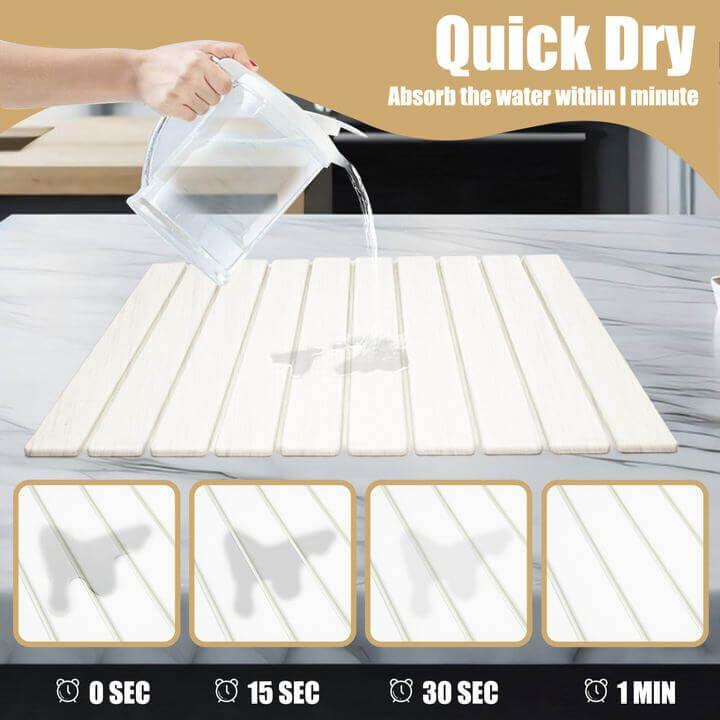 Leilifre Stone Dish Drying Mat 24x16 White Water-Absorbent Collapsible