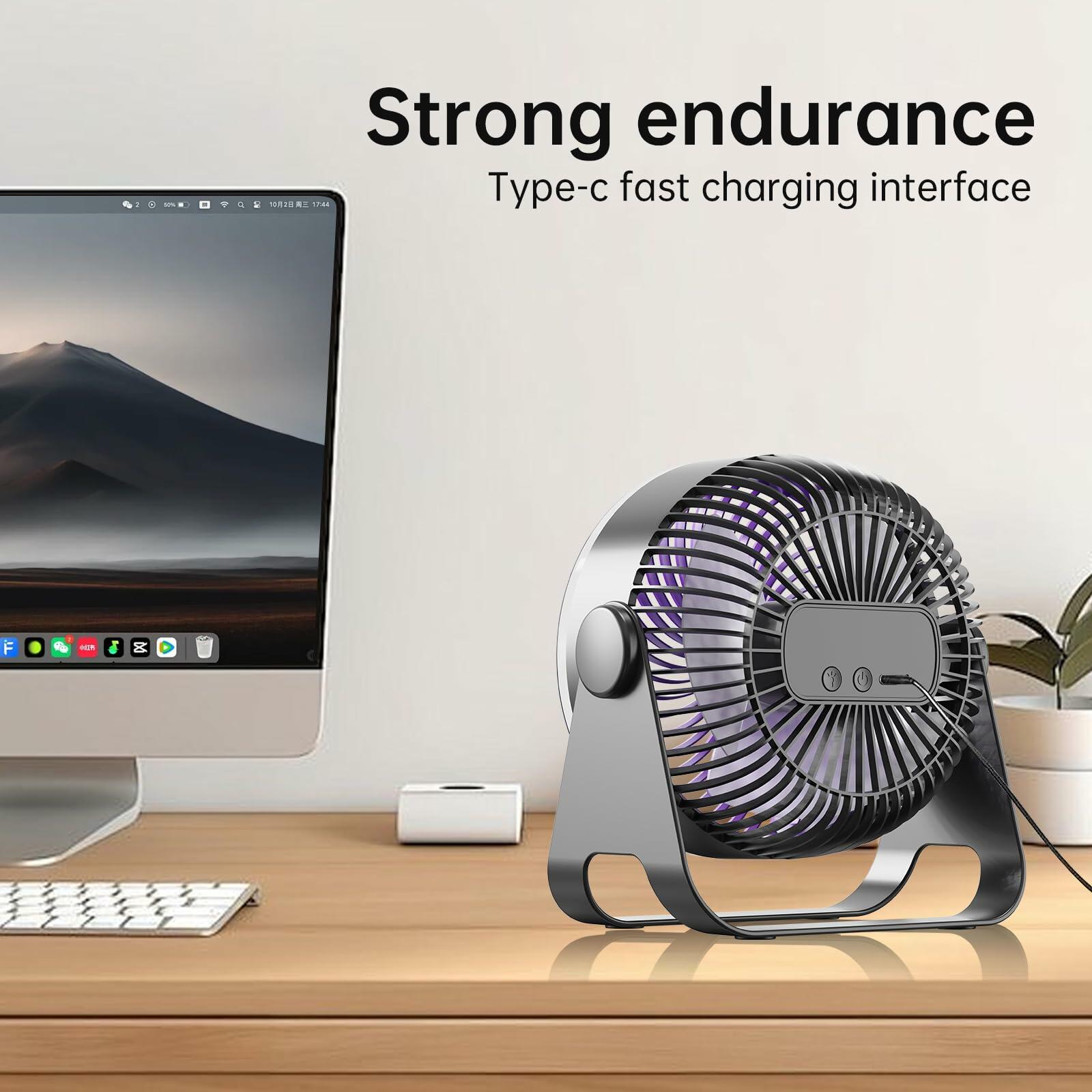 CIBAIL Brushless Motor 7" Desk Fan USB Rechargeable Portable Purple 5 Speeds