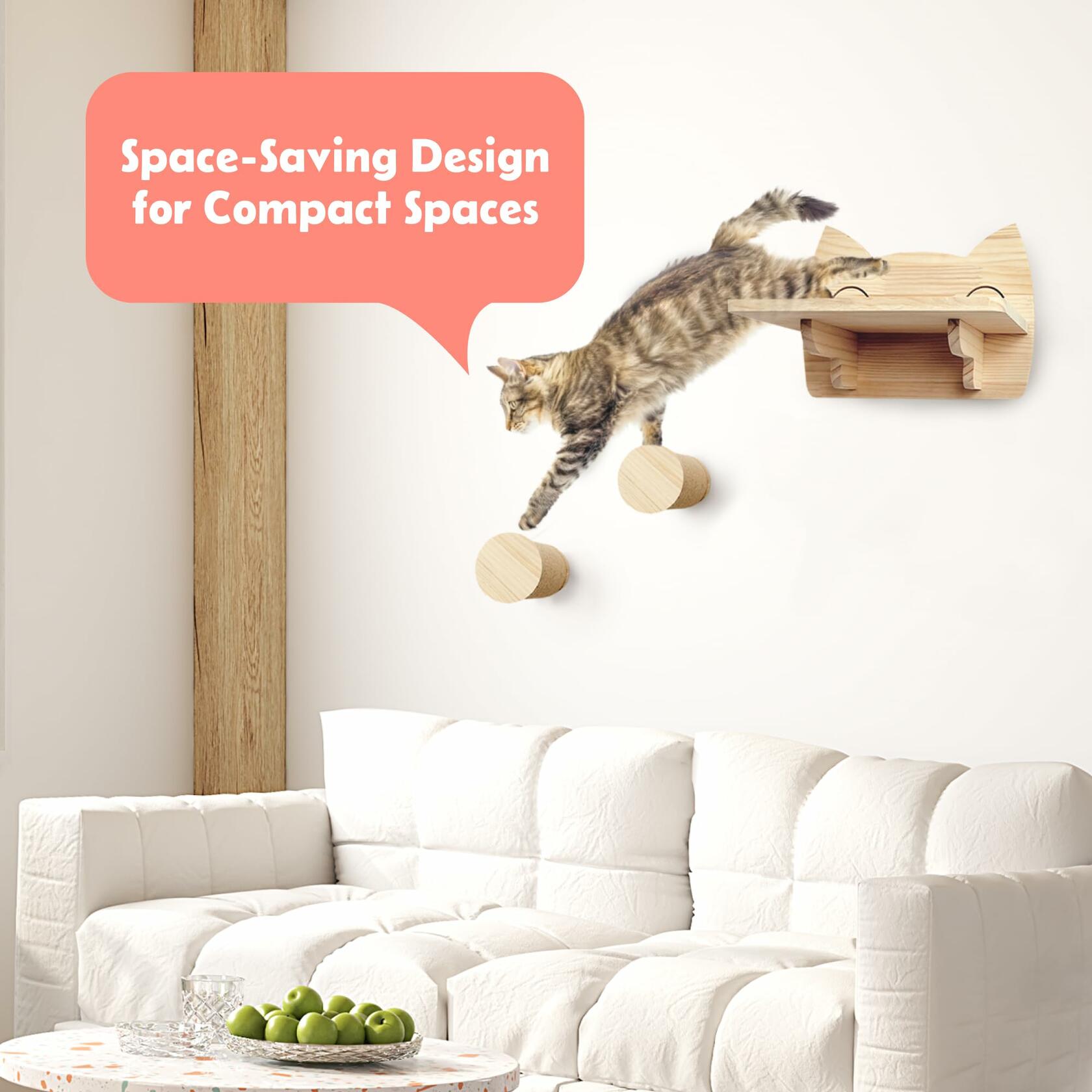 IDAE Cat Wall Shelves Set of 3 Solid Wood Natural Climbing Furniture