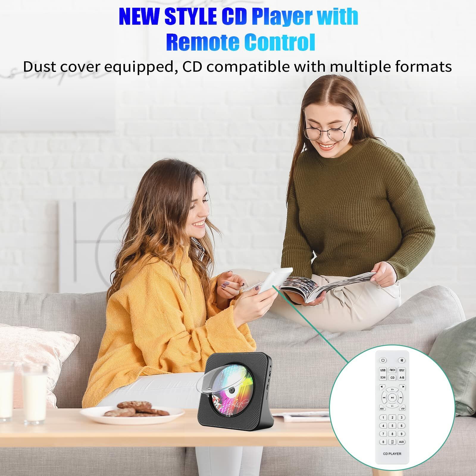 Gueray Portable Bluetooth CD Player with Speaker FM Radio LED Screen Black