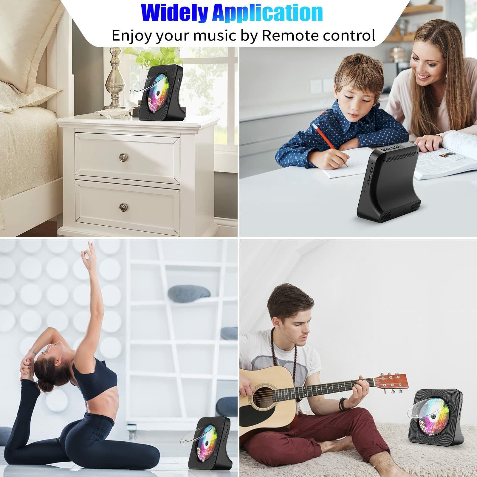 Gueray Portable Bluetooth CD Player with Speaker FM Radio LED Screen Black