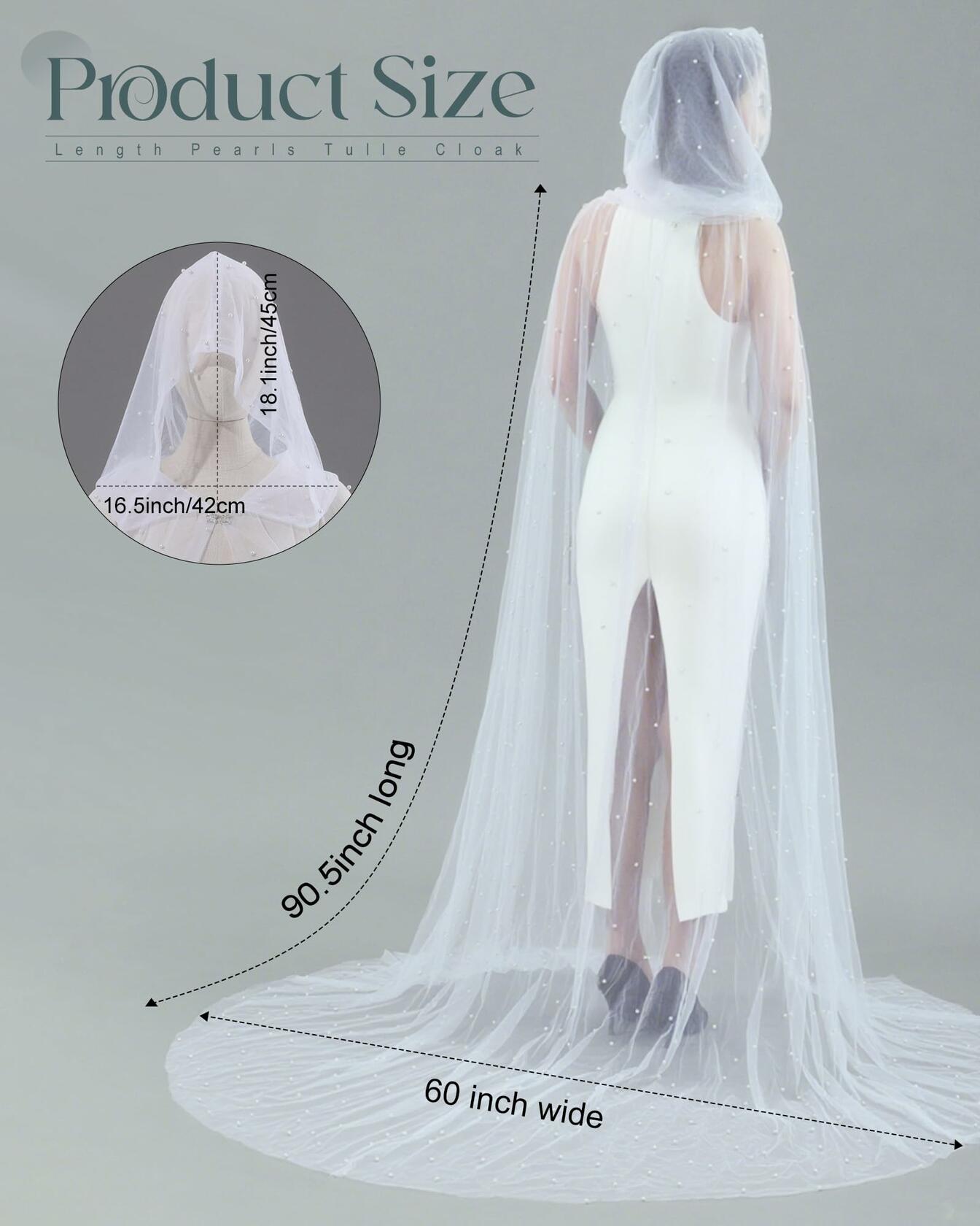 Geyoga Women Peals Tulle Hooded Cape Sheer Elf Cloak White