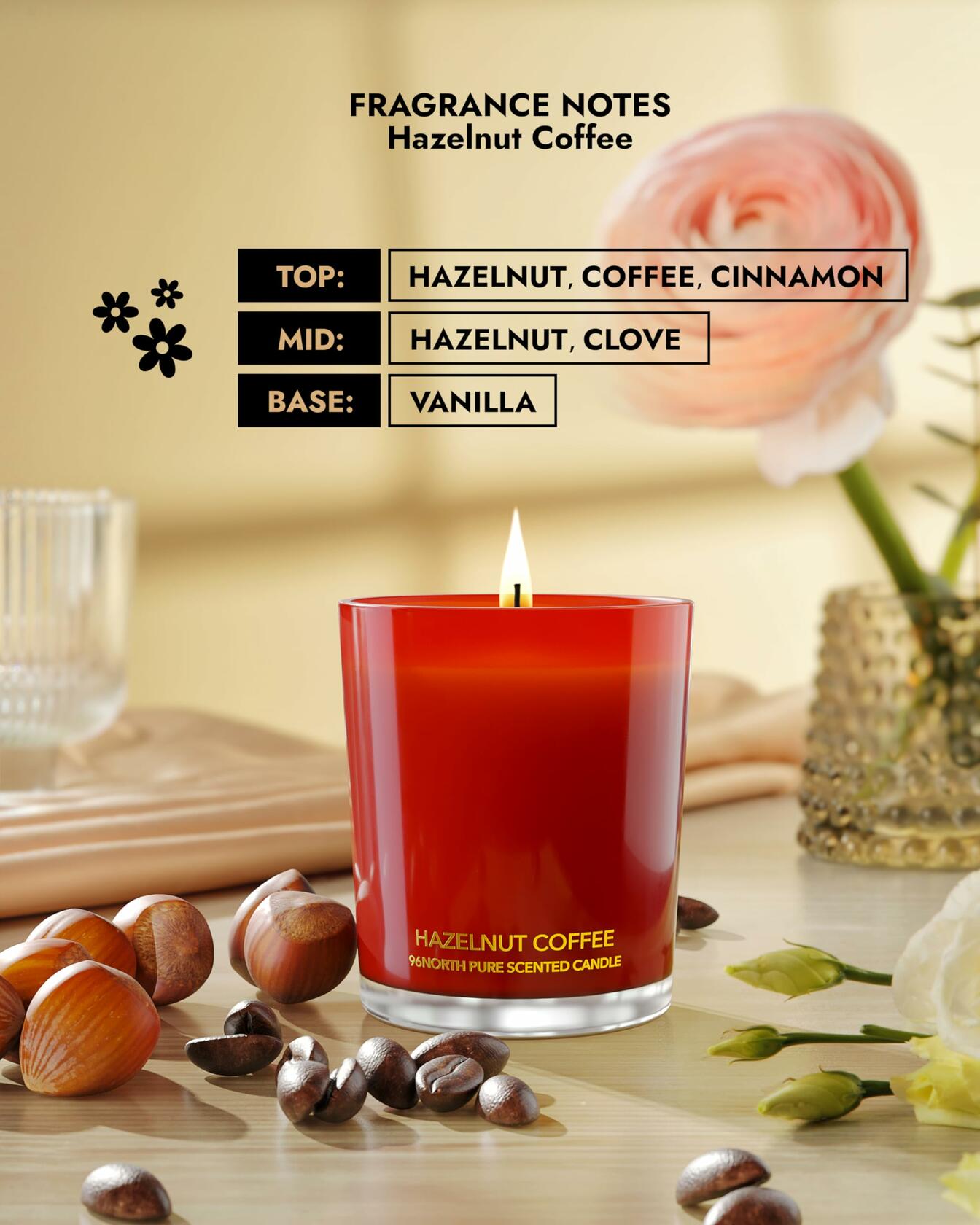 96NORTH Pure Hazelnut Coffee Soy Wax Candle 1-Wick Red Small-Medium