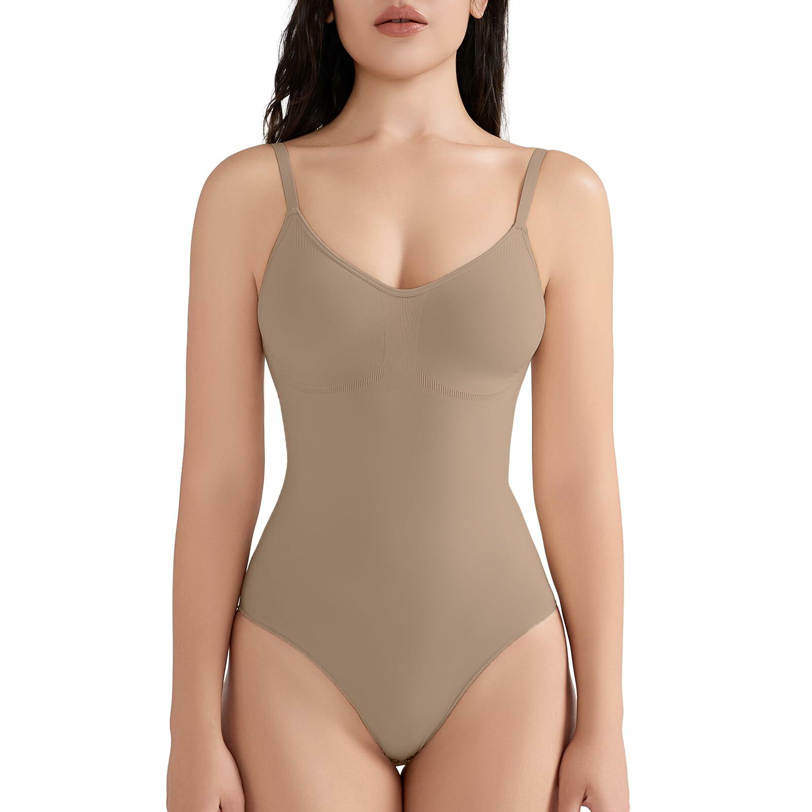 LUMIVAE Women's Seamless Tummy Control Bodysuit Spaghetti Strap Sienna Size L-XL