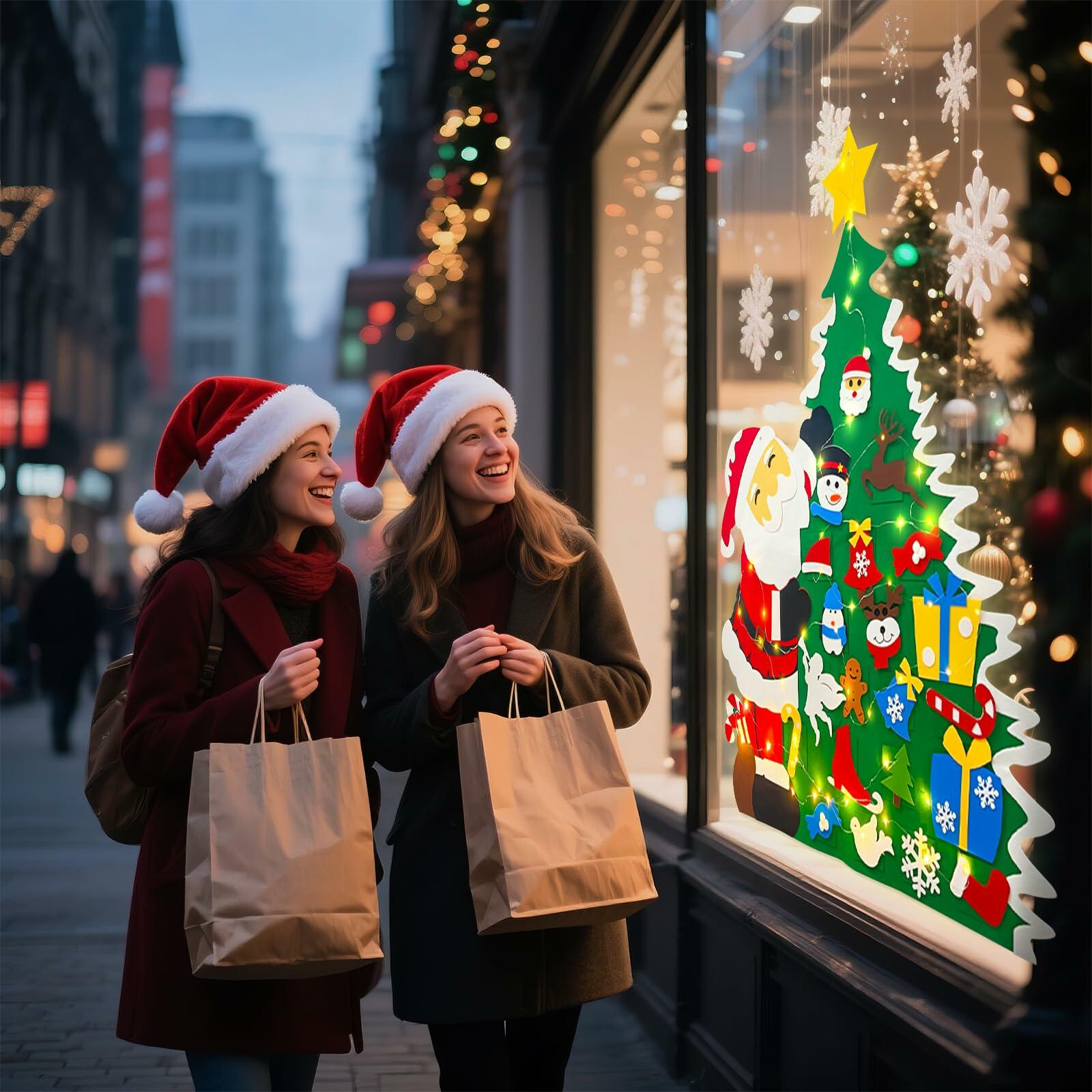 JUN-ELECTRON DIY Felt Christmas Tree Set 3.2Ft Green with Ornaments & Lights