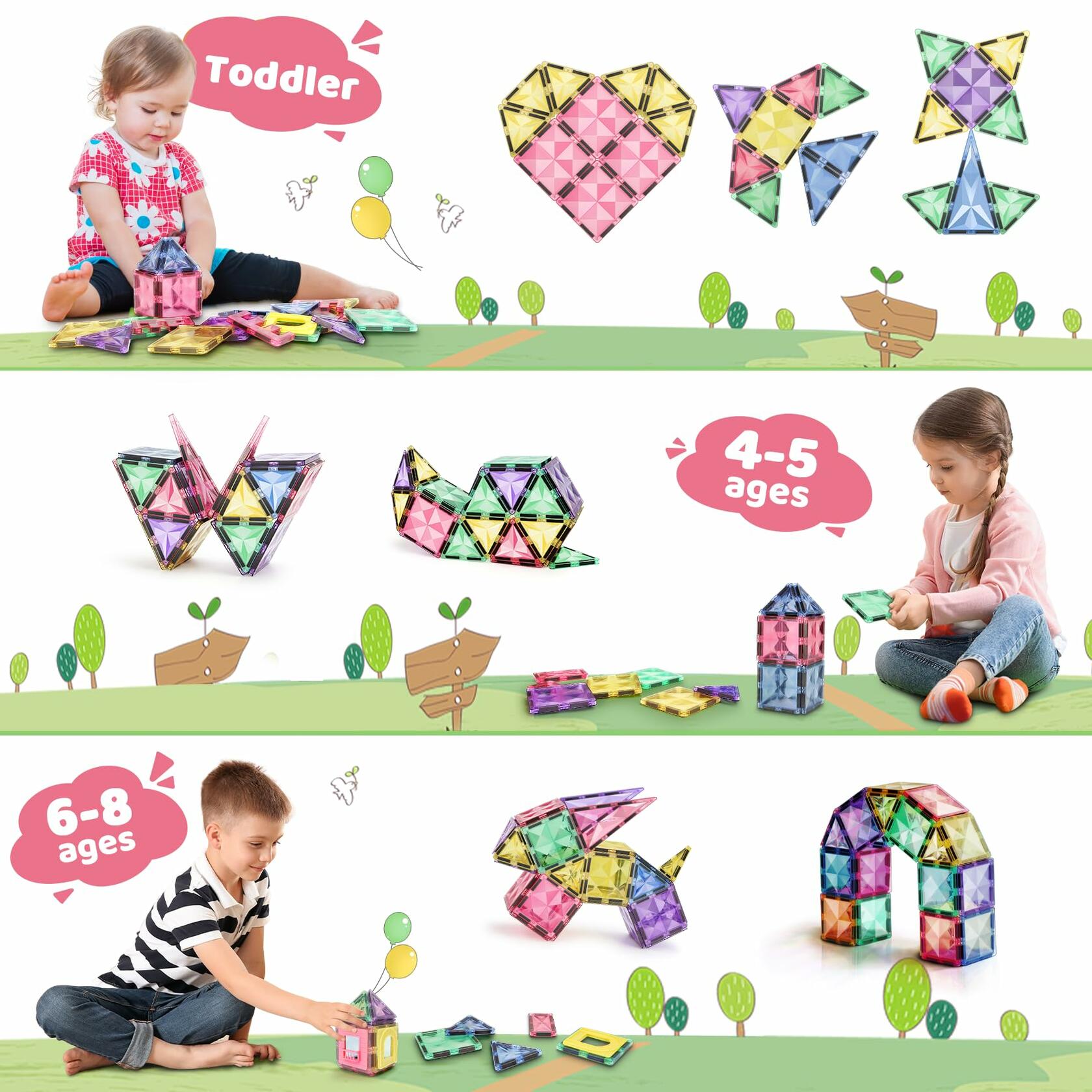 BBMVP Magnetic Building Tiles 120 PCS STEM Educational Toy Multicolor