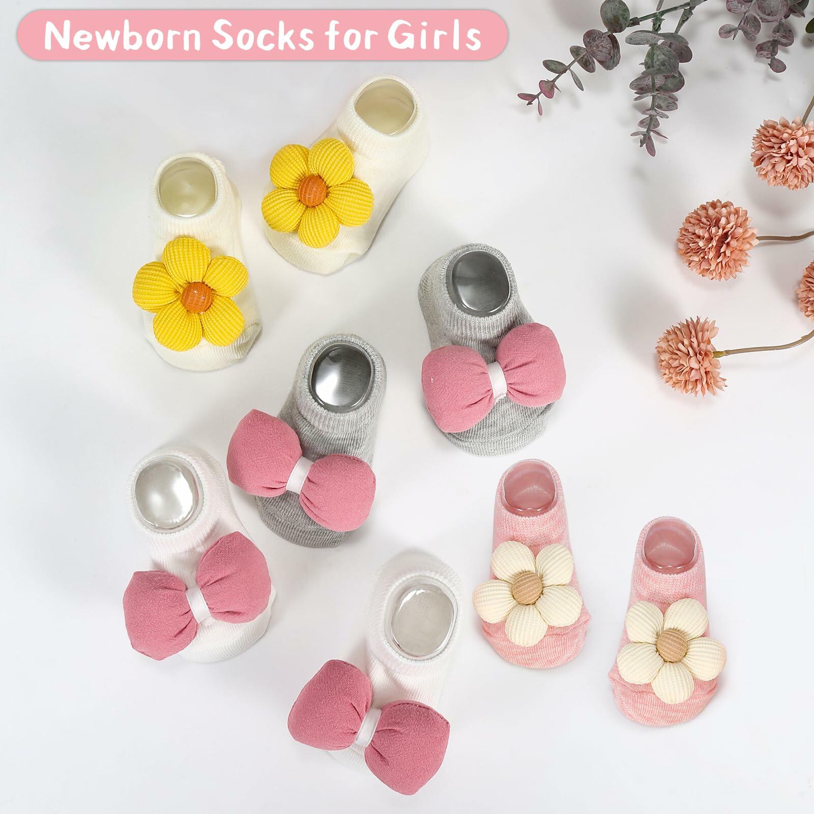 Incolumitas Baby Girl Socks 4-Pack Low Cut Floral Non-Slip Grips Multicolor