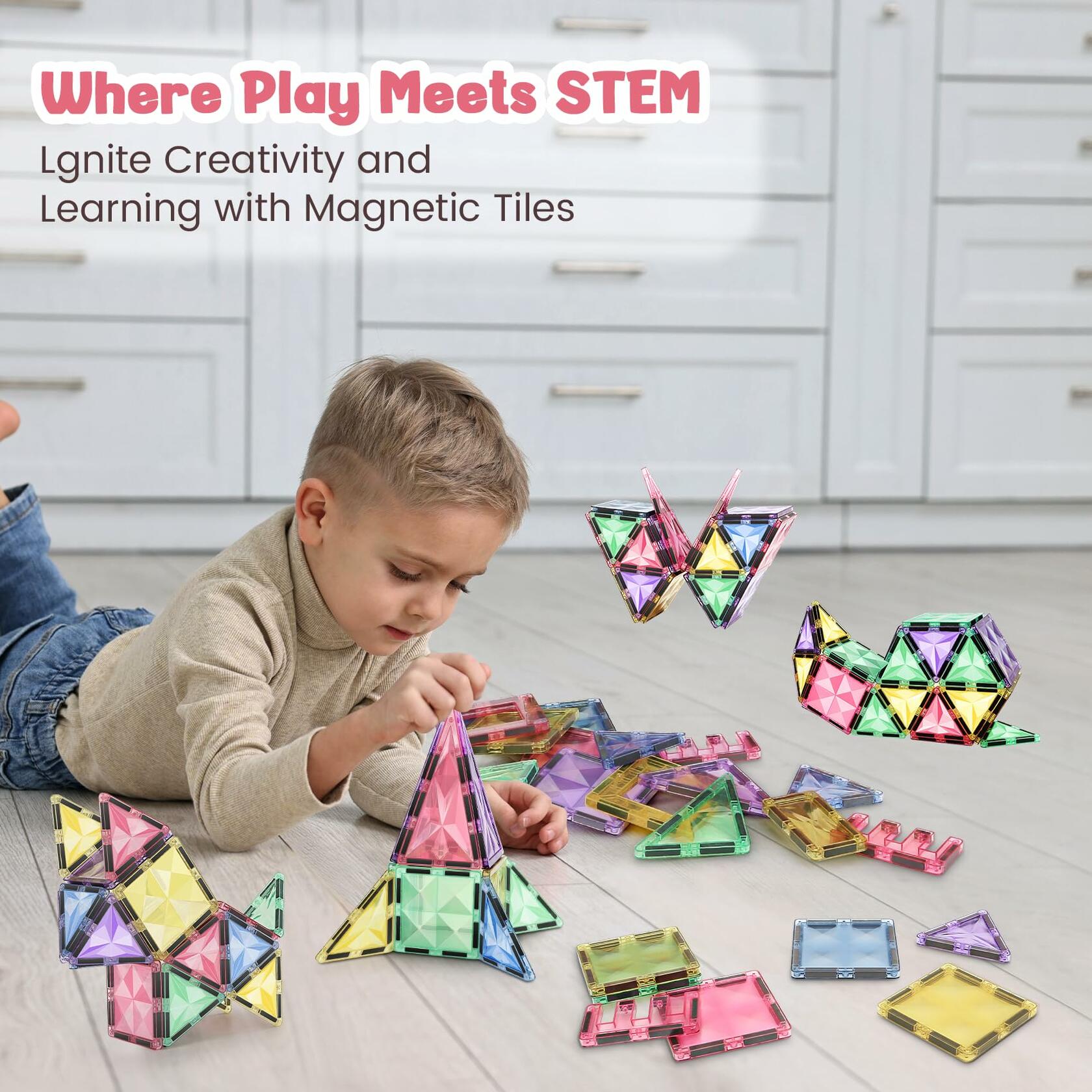 BBMVP Magnetic Building Tiles 120 PCS STEM Educational Toy Multicolor