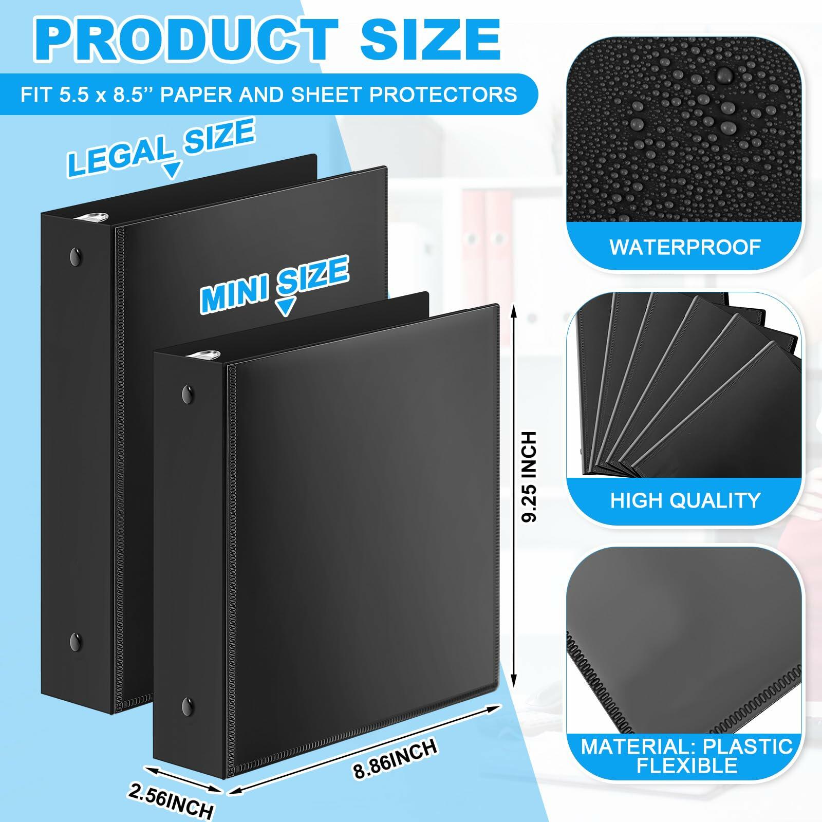 Henoyso 6 Pcs Mini 3 Ring Binders 2 Inch Black Fits 5.5x8.5 Paper
