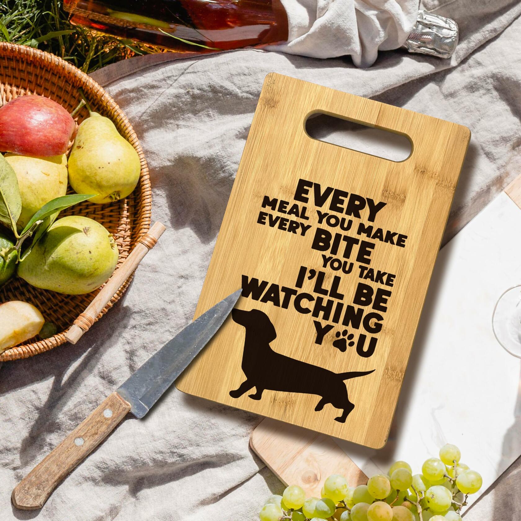 FONDCANYON Dachshund Bamboo Wood Cutting Board Kitchen Decor Brown