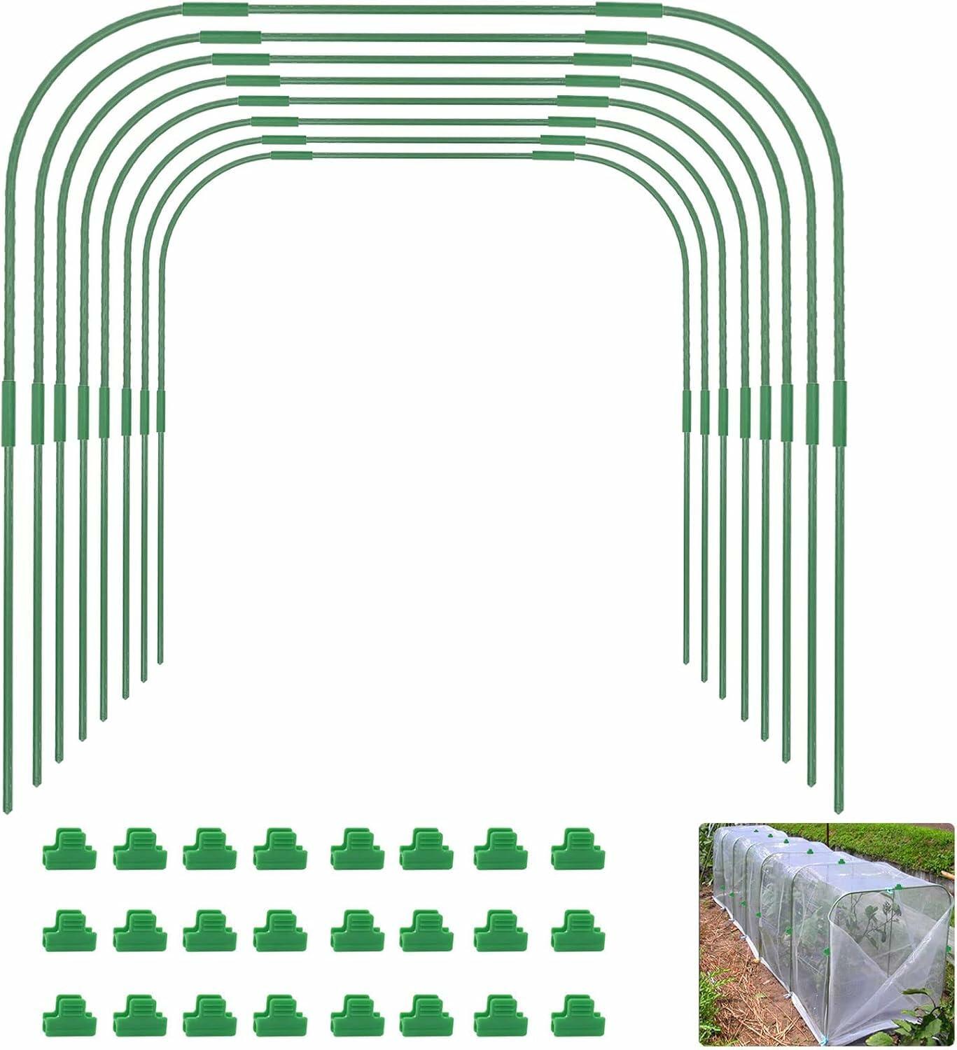 xingruyu 8 Sets 41.3x31.5in Garden Hoops Raised Bed Grow Tunnel Green 24 Clips