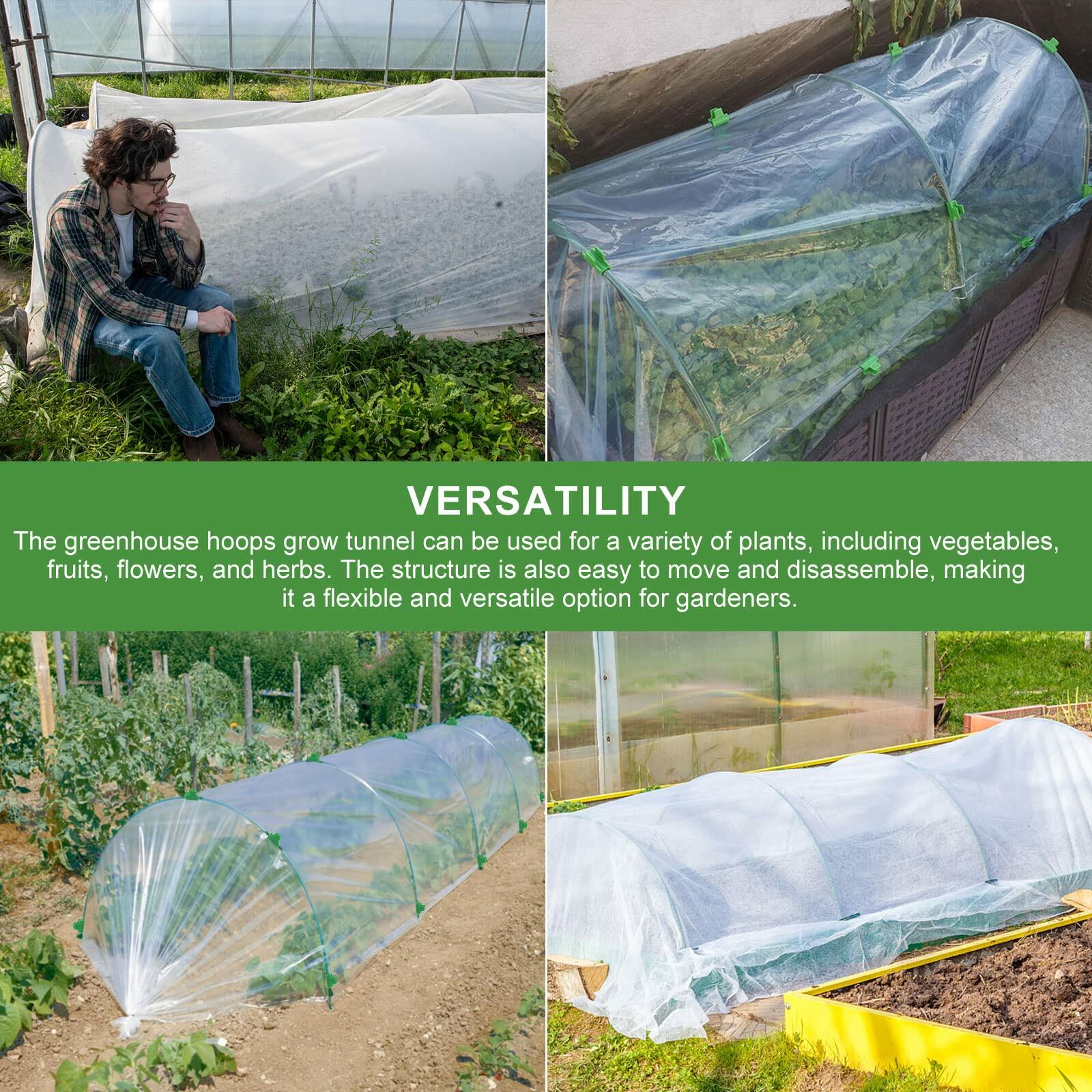 xingruyu 8 Sets 41.3x31.5in Garden Hoops Raised Bed Grow Tunnel Green 24 Clips
