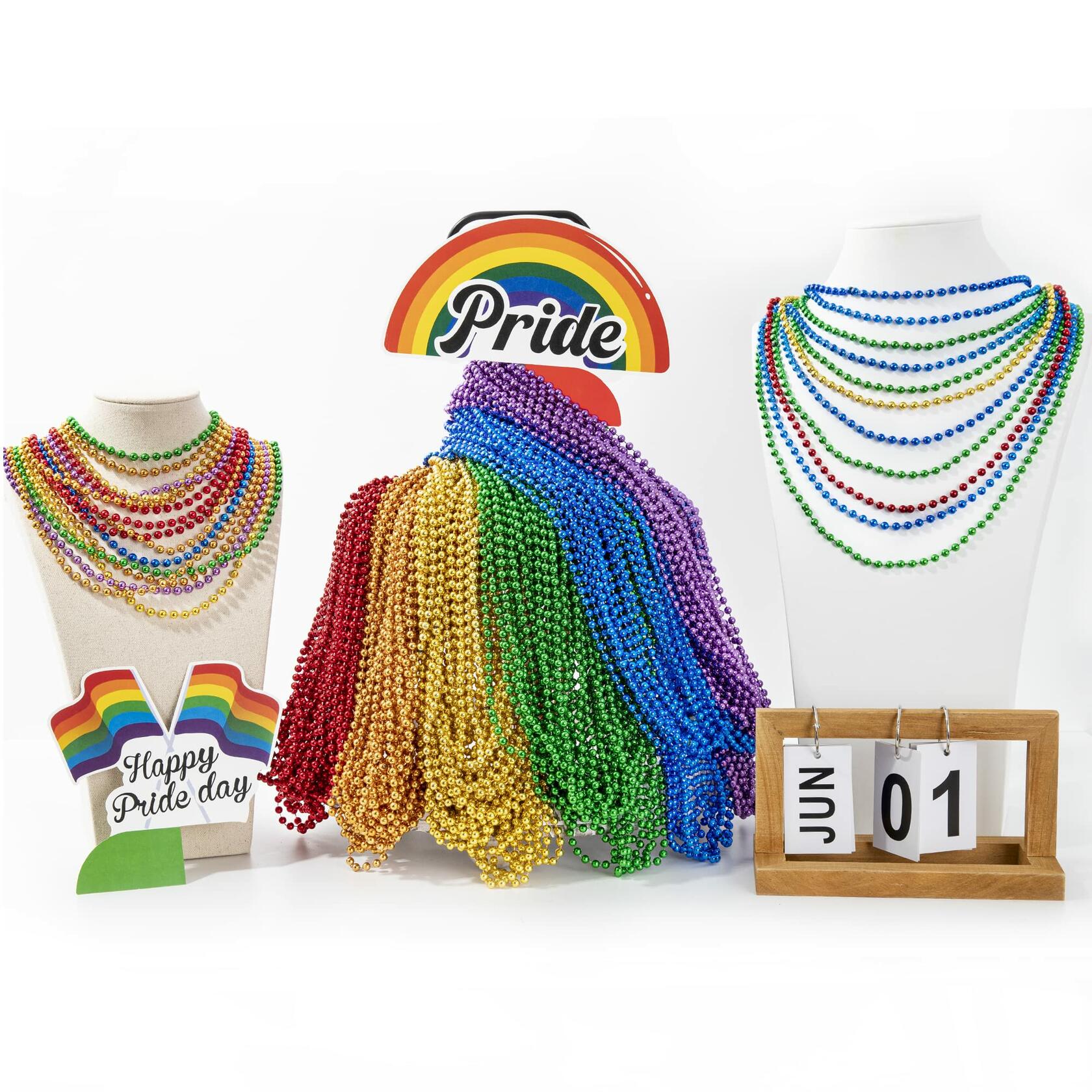 EOBOH LGBTQ Pride Beads Necklace Accessories 100PCS Metallic Colors Bulk