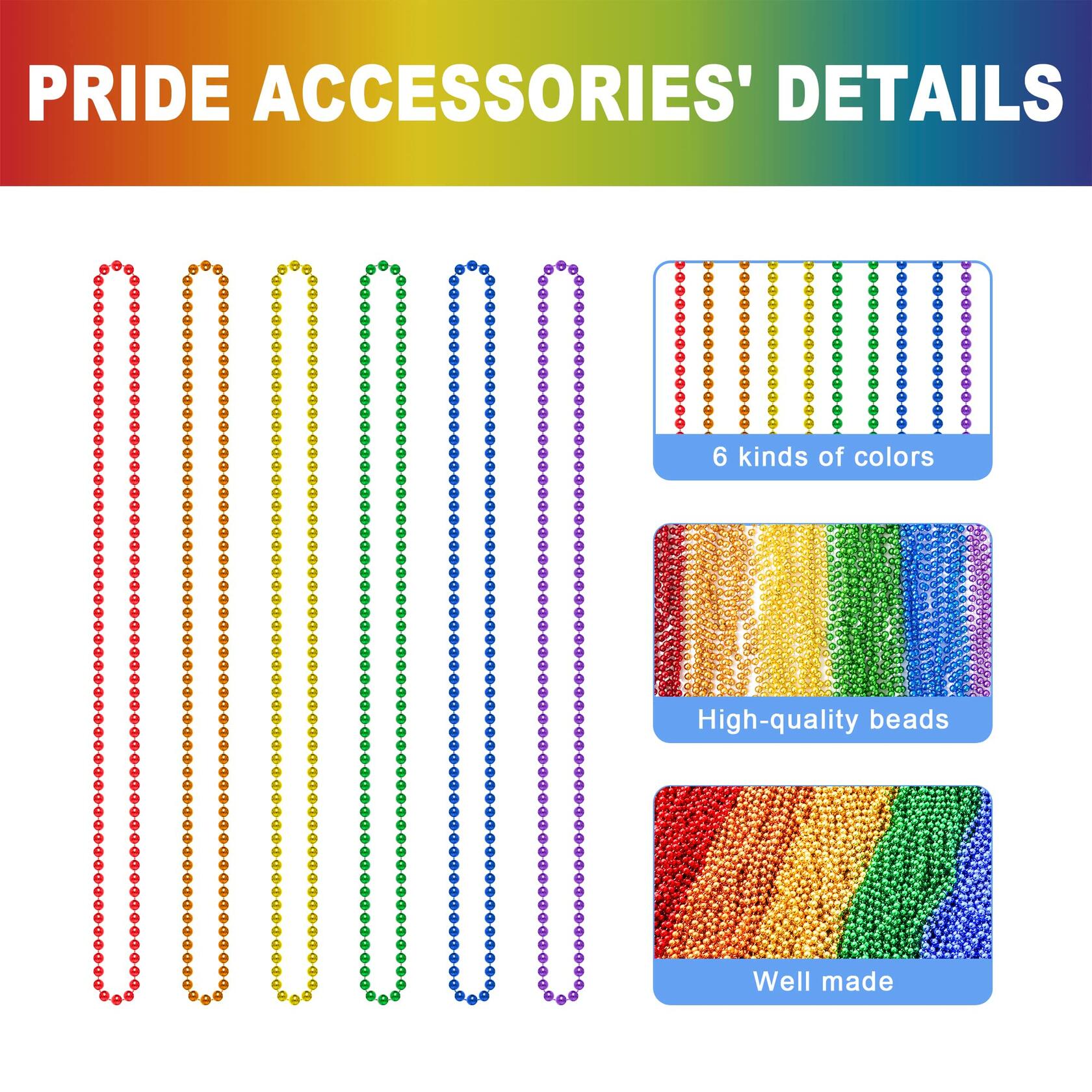 EOBOH LGBTQ Pride Beads Necklace Accessories 100PCS Metallic Colors Bulk