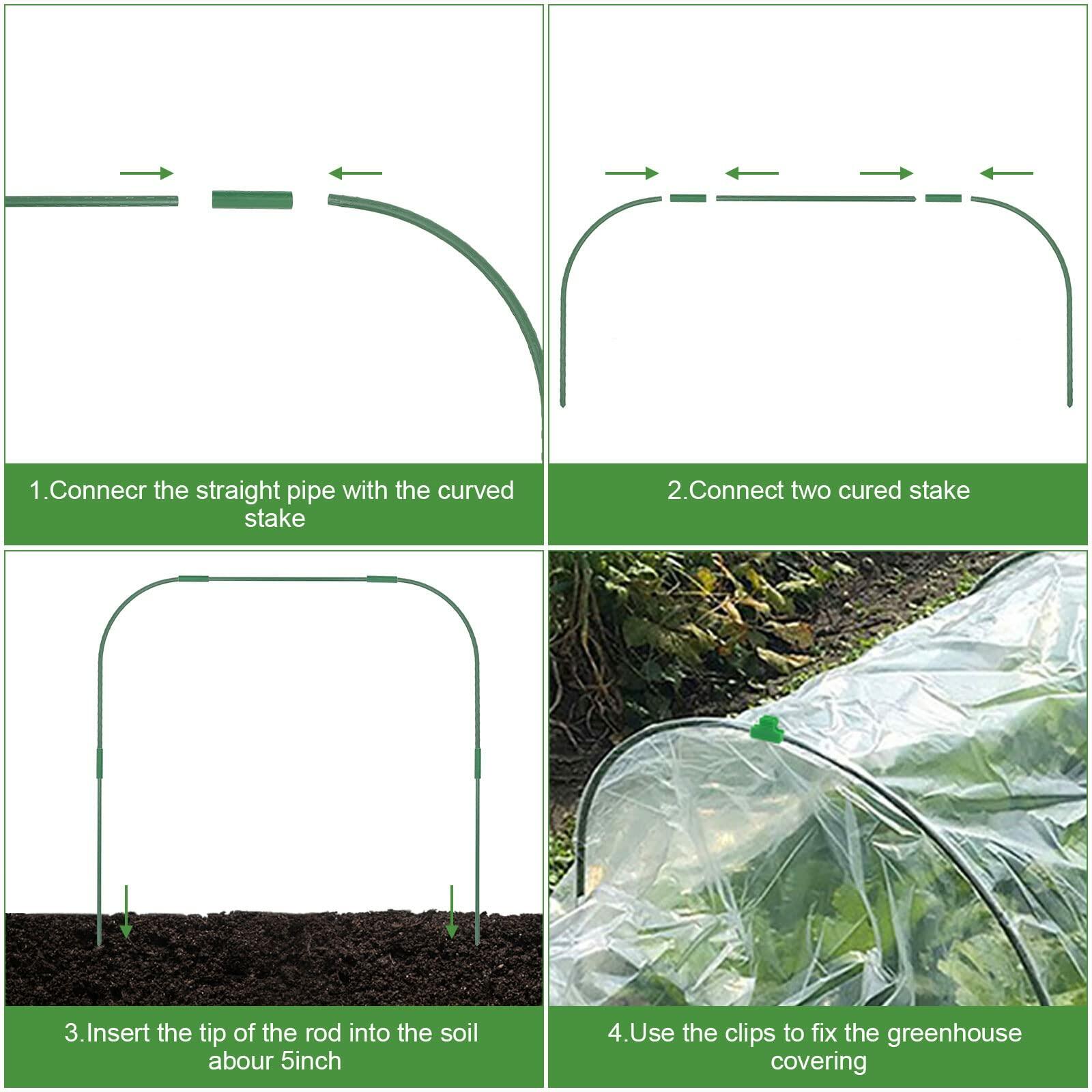 xingruyu 8 Sets 41.3x31.5in Garden Hoops Raised Bed Grow Tunnel Green 24 Clips