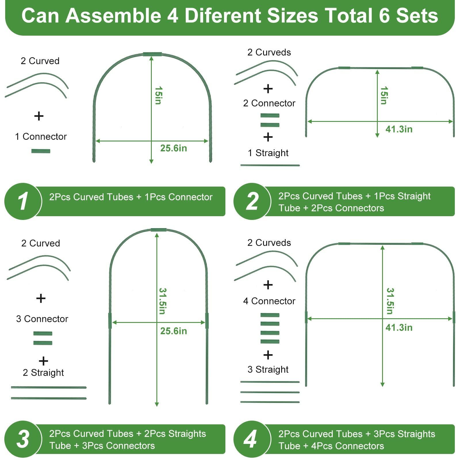 xingruyu 8 Sets 41.3x31.5in Garden Hoops Raised Bed Grow Tunnel Green 24 Clips