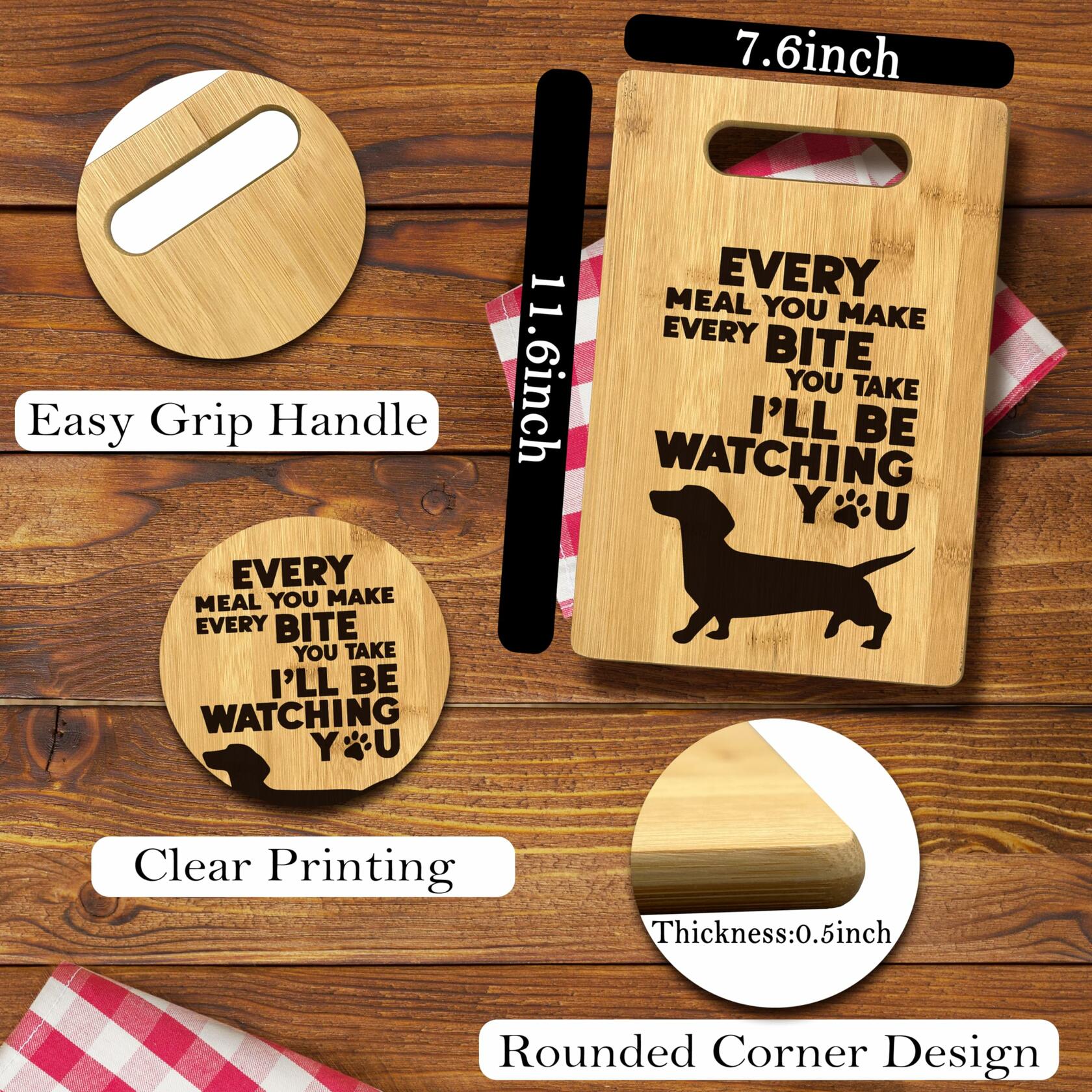 FONDCANYON Dachshund Bamboo Wood Cutting Board Kitchen Decor Brown
