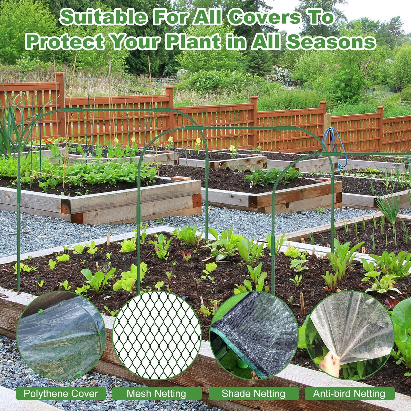 xingruyu 8 Sets 41.3x31.5in Garden Hoops Raised Bed Grow Tunnel Green 24 Clips