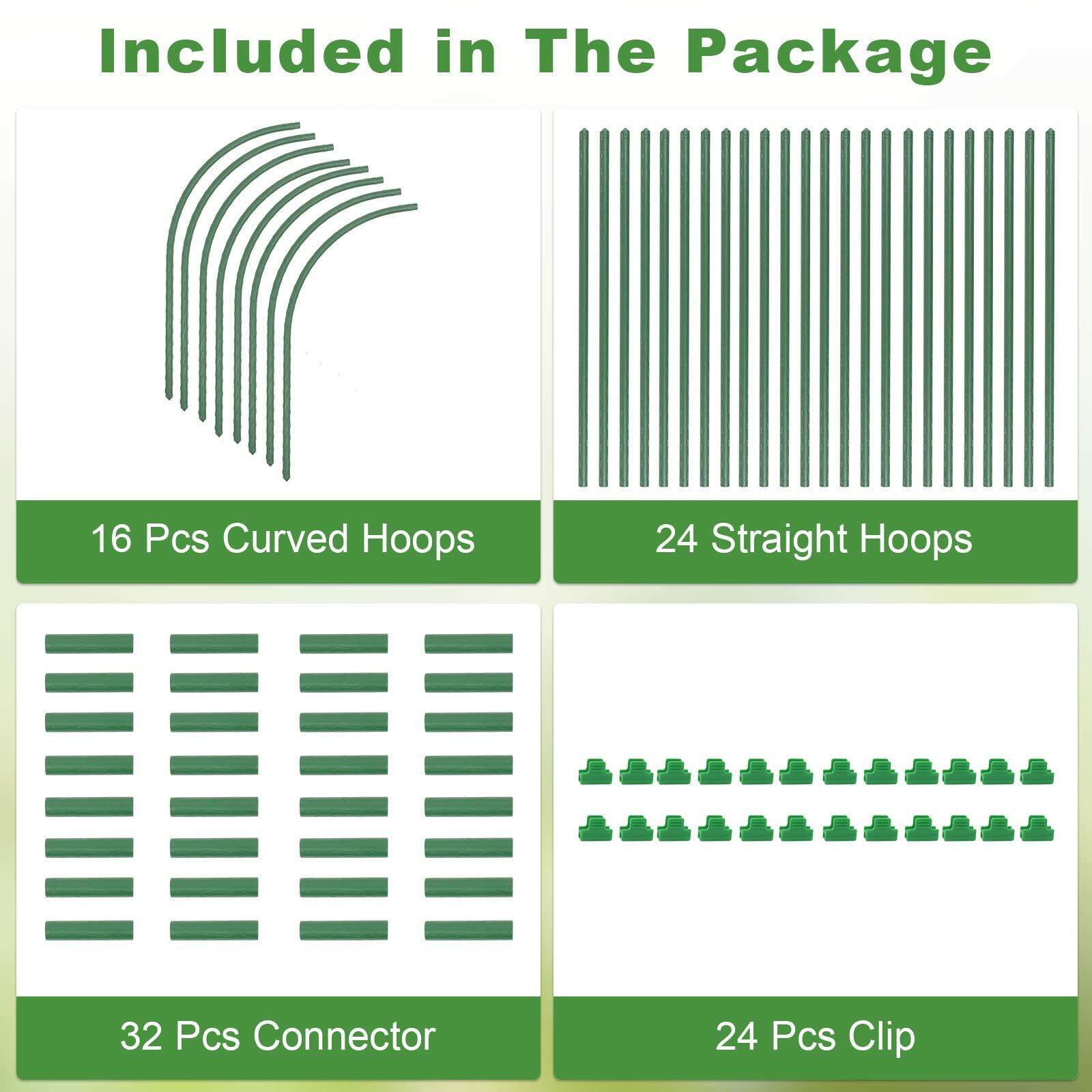 xingruyu 8 Sets 41.3x31.5in Garden Hoops Raised Bed Grow Tunnel Green 24 Clips