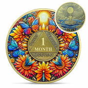 Sunflower 1 Year Sobriety Coin AA NA Recovery Medallion Butterfly Gift