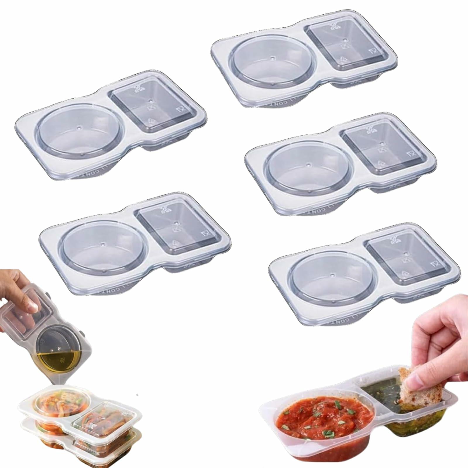 Uioecn 5PCS Double Compartment Condiment Containers with Lids Portable Reusable