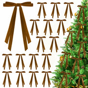 CUPLOOV 24 Pcs Brown Velvet Ribbon Bows 5x7 Inch Christmas Tree Decor